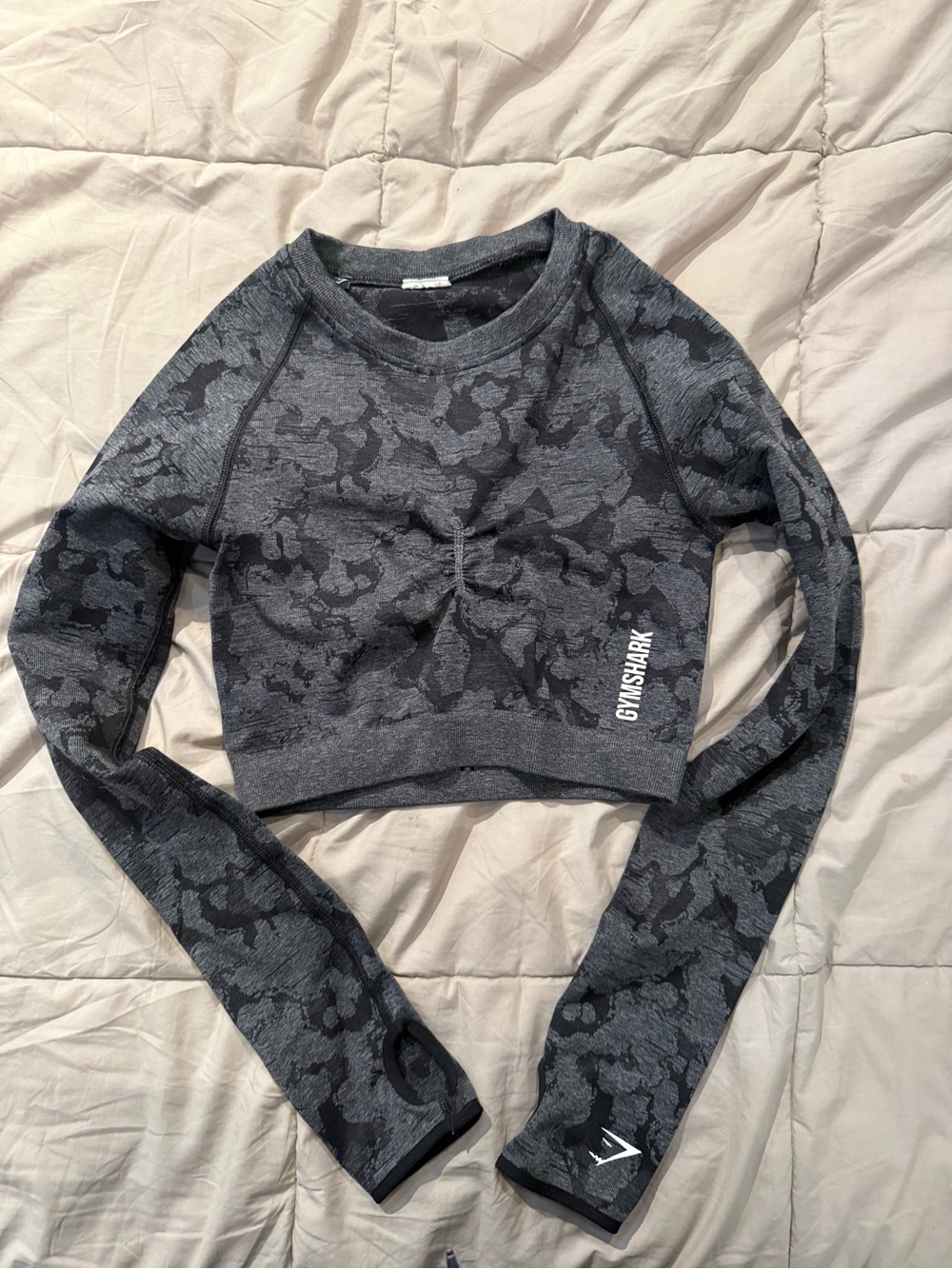 Gymshark Charcoal Camo Cropped Long-Sleeve Top